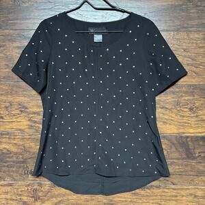 Kardashian Kollection Woman's Short Sleeve Top - Black, Round Neck - Size Medium